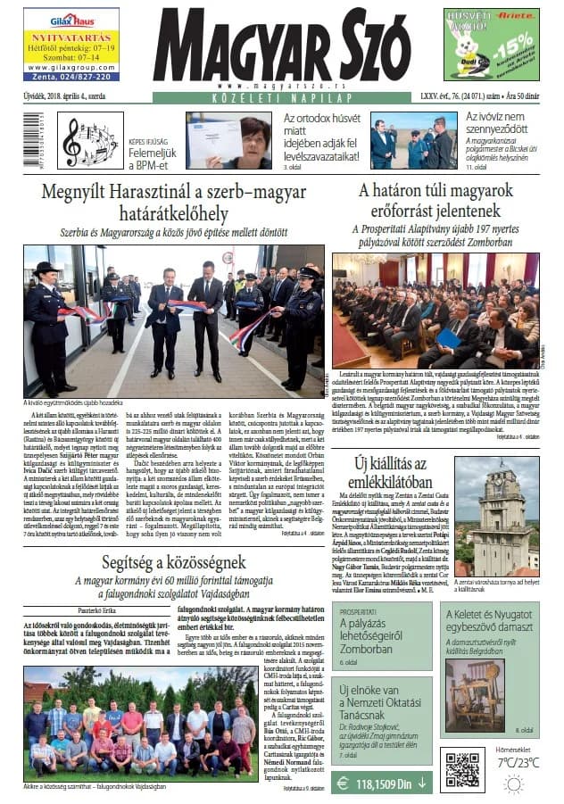 Magyar Szó, 75. évf. 2018. április 4. 76. sz. 1–16. oldal