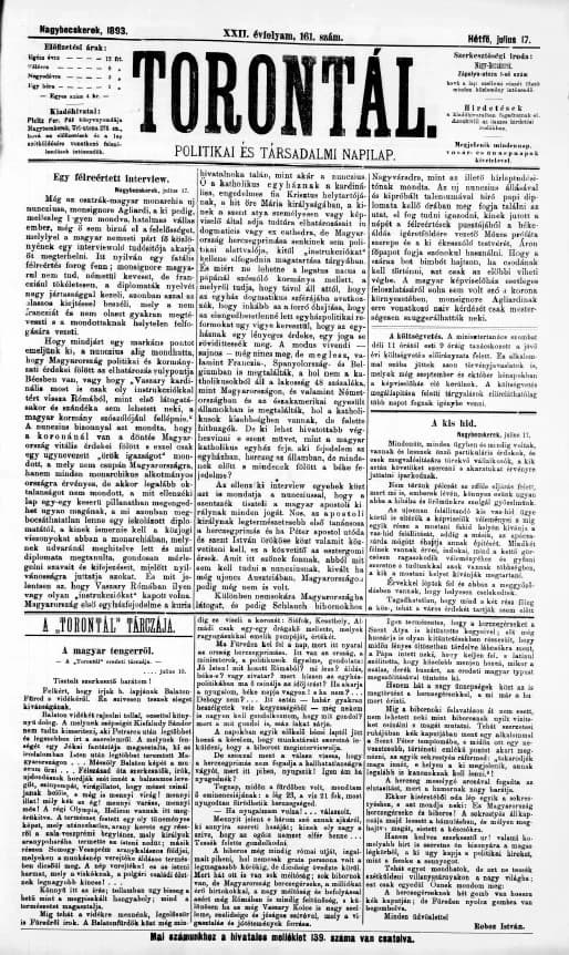 Torontál, 22. évf. 1893. július 17. 161. sz.