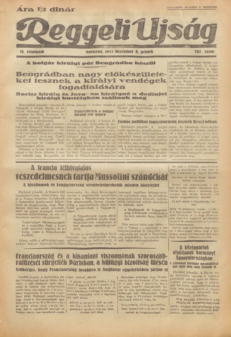Reggeli Újság, 14. évf. 1933. december 8. 287. sz.