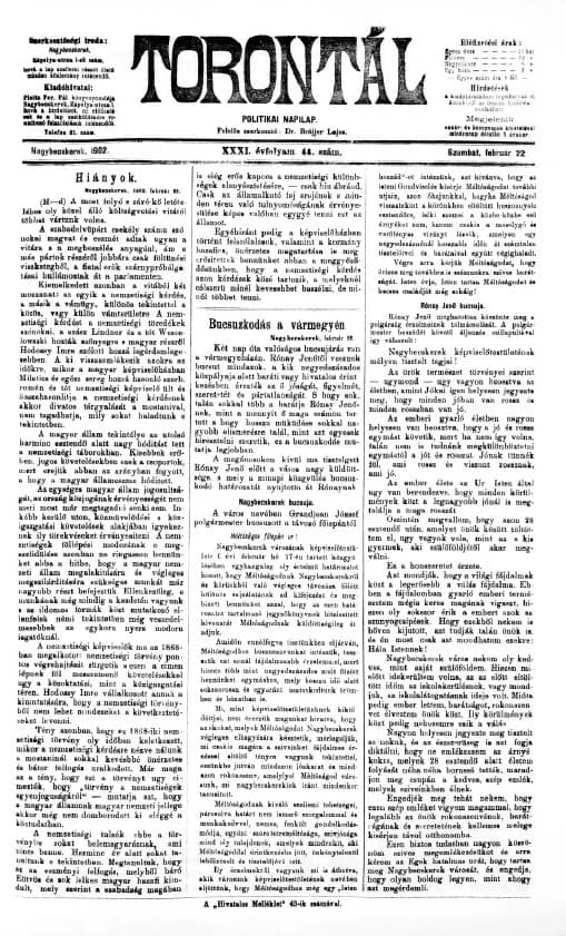 Torontál, 31. évf. 1902. február 22. 44. sz.