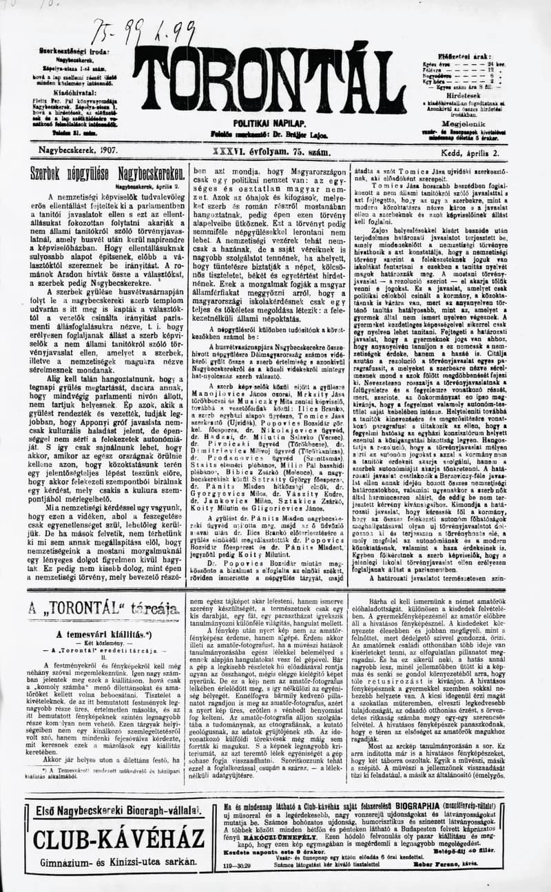 Torontál, 36. évf. 1907. április 2. 75. sz.