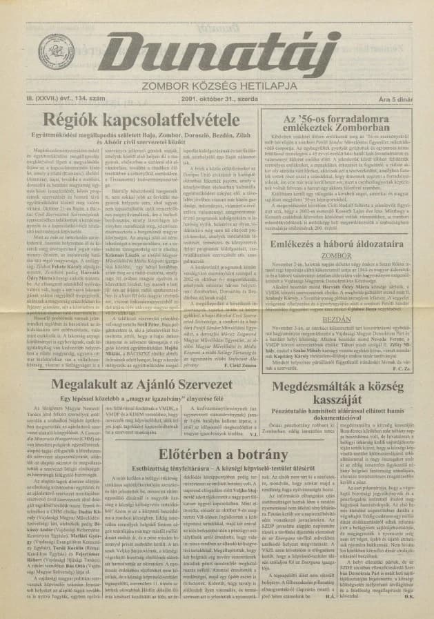 Dunatáj, 3. évf. 2001. október 31. 134. sz.