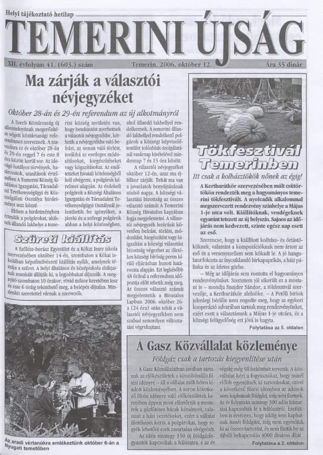 Temerini Újság, 12. évf. 2006. október 12. 41. sz.