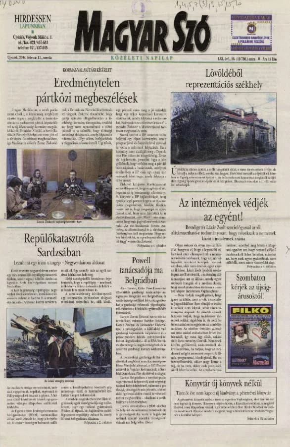 Magyar Szó, 61. évf. 2004. február 11. 33. sz. 1–20. oldal