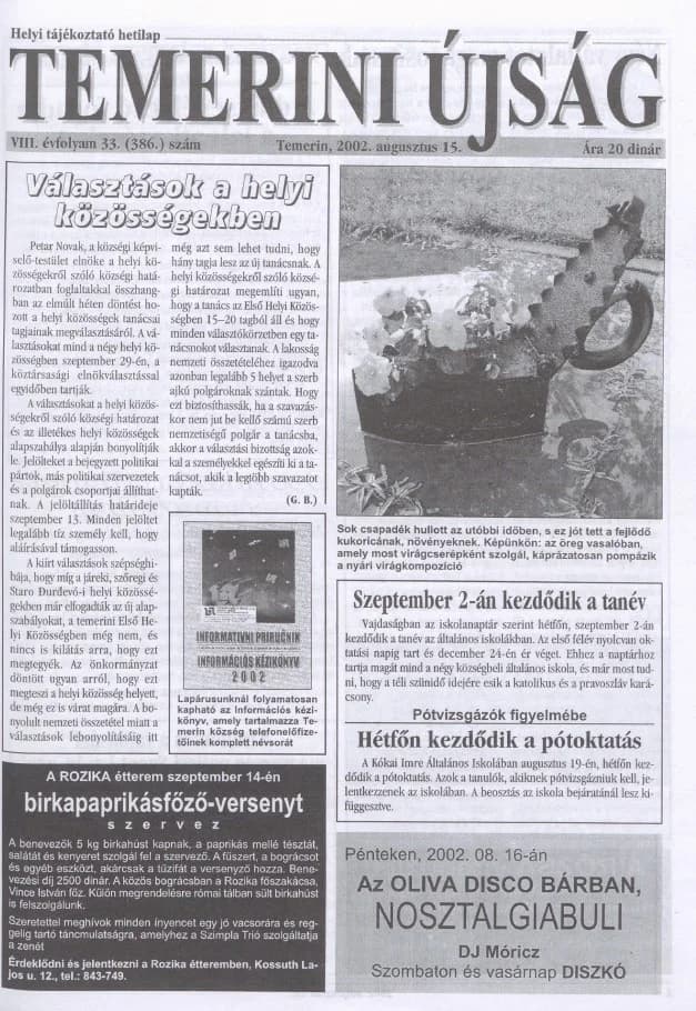 Temerini Újság, 8. évf. 2002. augusztus 22. 33. sz.