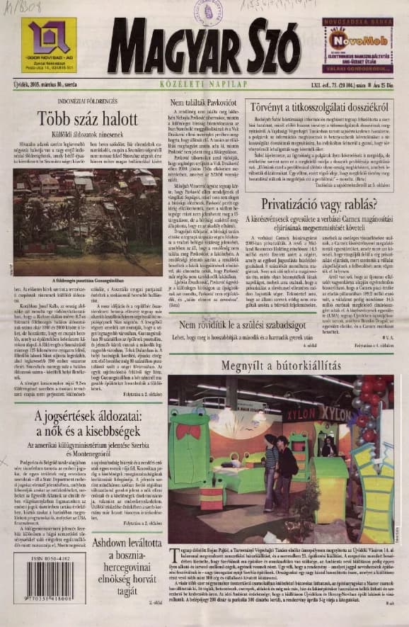 Magyar Szó, 62. évf. 2005. március 30. 73. sz. 1–20. oldal