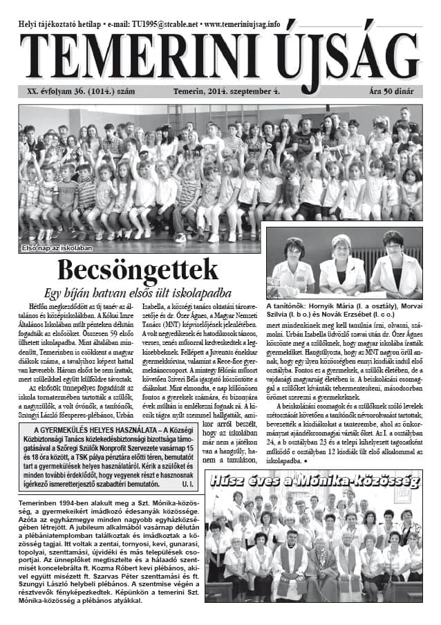 Temerini Újság, 20. évf. 2014. szeptember 4. 36. sz.
