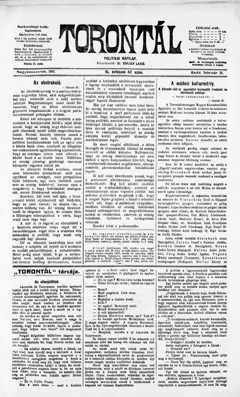 Torontál, 40. évf. 1911. február 21. 42. sz.
