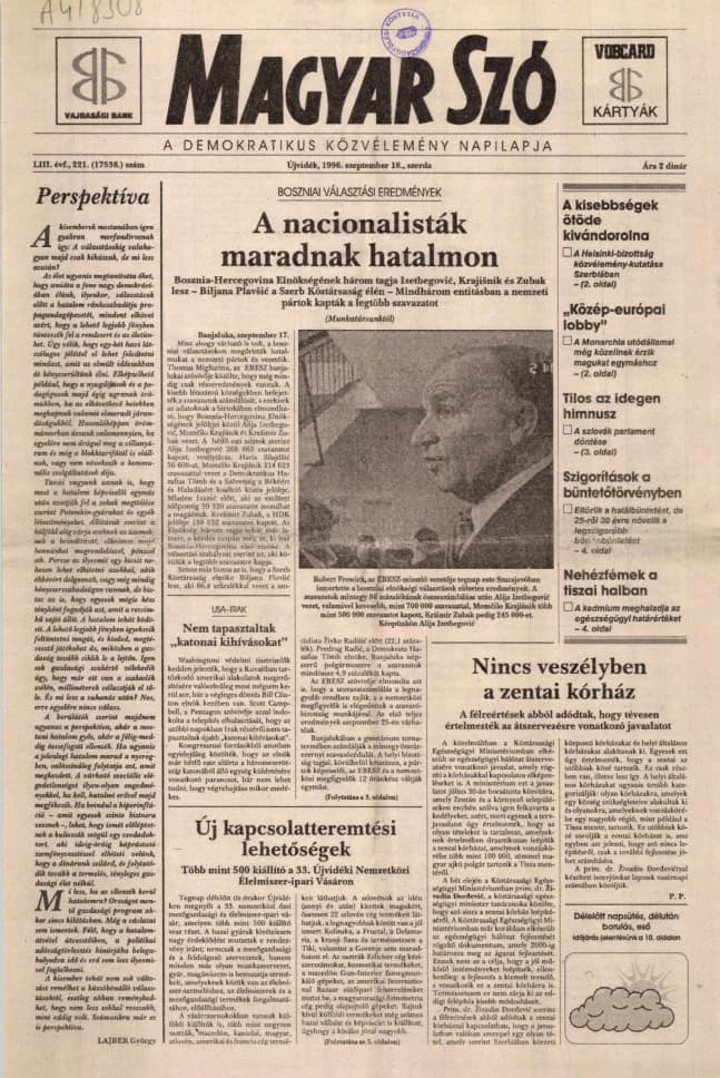 Magyar Szó, 53. évf. 1996. szeptember 18. 221. sz.