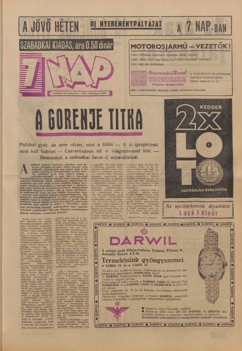 7 Nap, 25. évf. 1970. március 27. 14. sz. 1–16. oldal