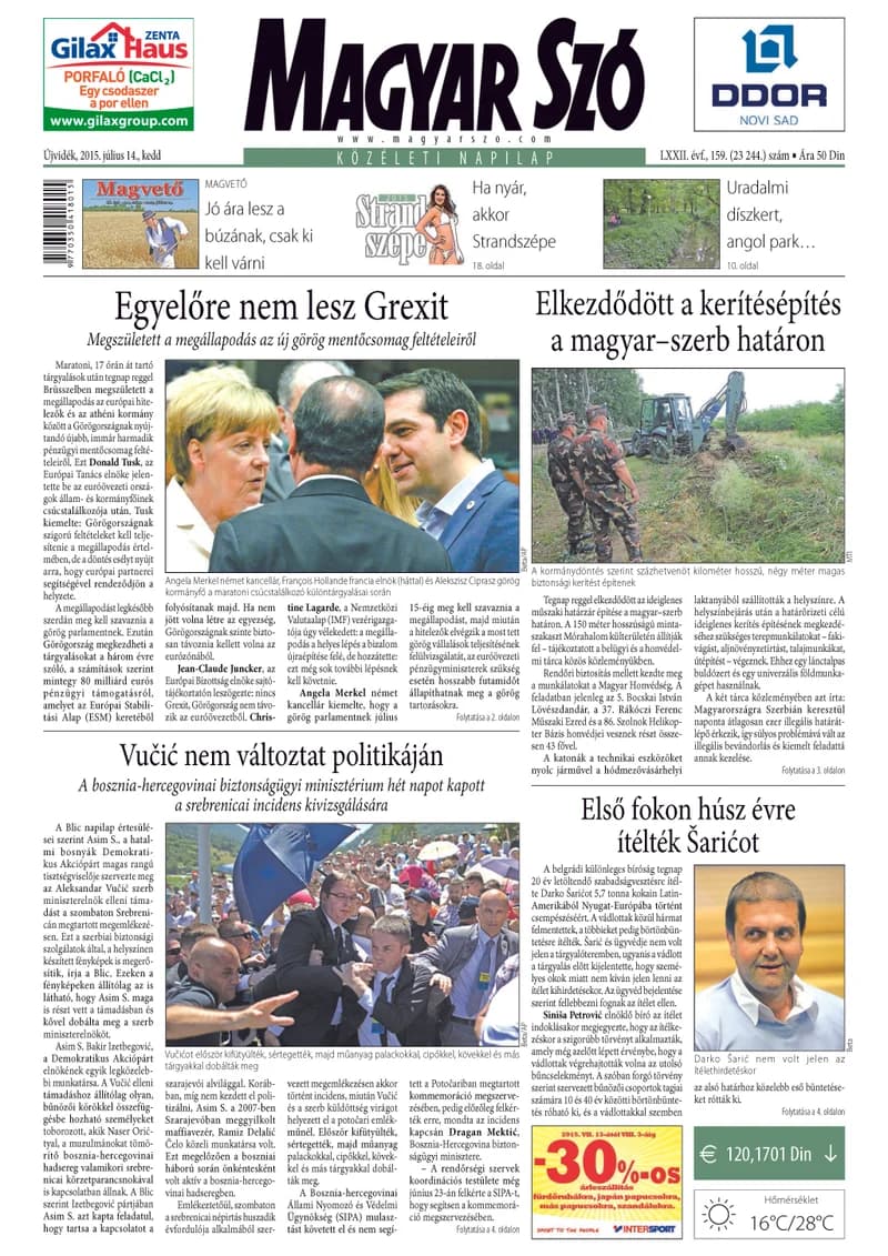 Magyar Szó, 72. évf. 2015. július 14. 159. sz. 1–20. oldal