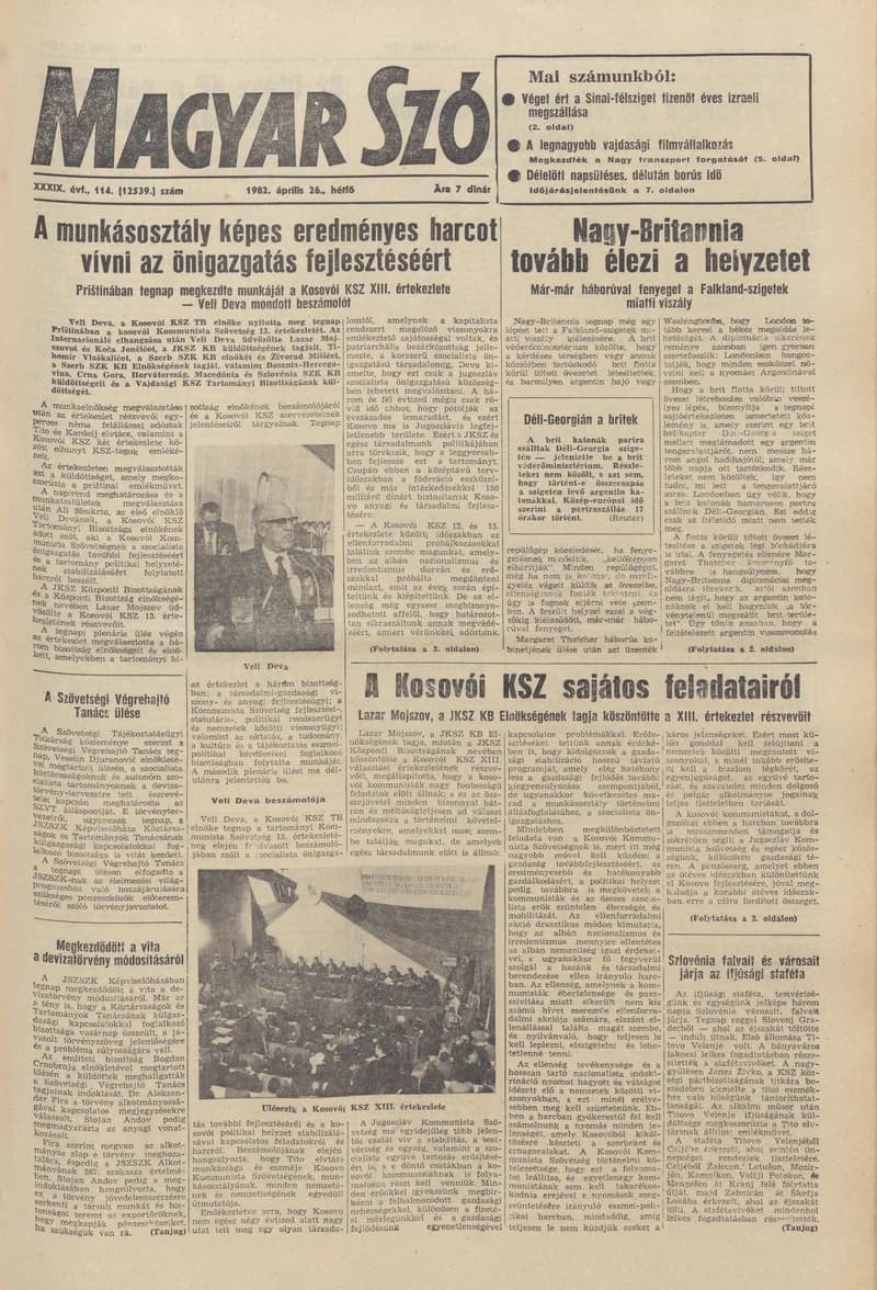 Magyar Szó, 39. évf. 1982. április 26. 114. sz. 1–8. oldal