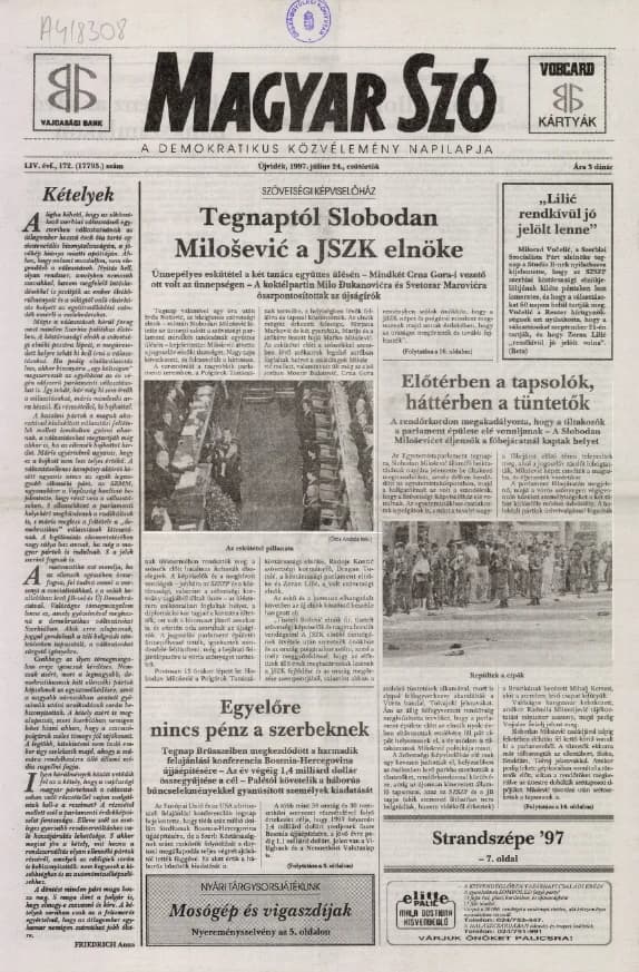 Magyar Szó, 54. évf. 1997. július 24. 172. sz. 1–16. oldal