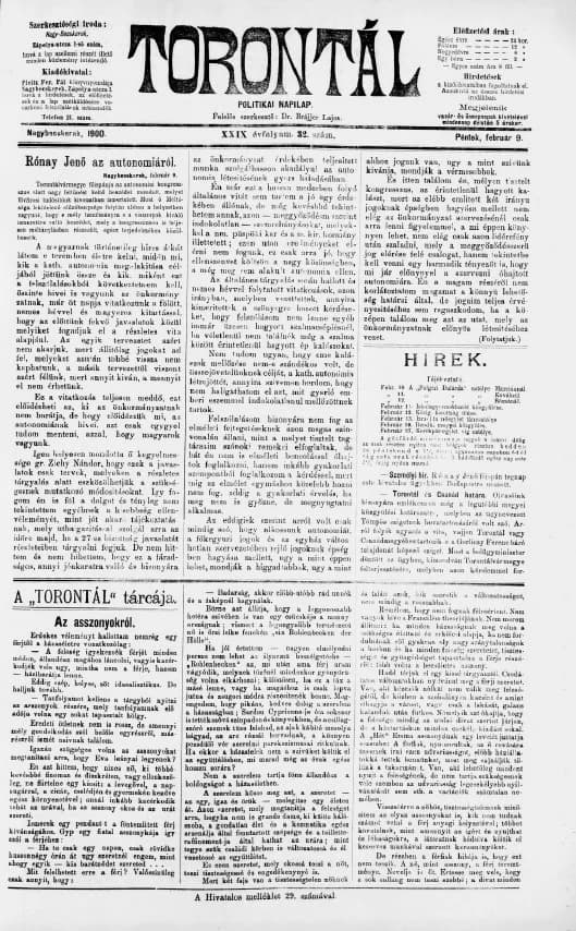 Torontál, 29. évf. 1900. február 9. 32. sz.