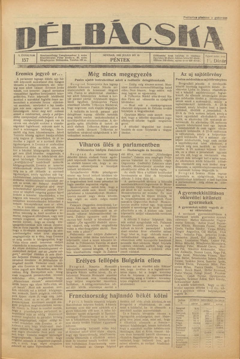 Délbácska, 6. évf. 1925. július 10. 157. sz.