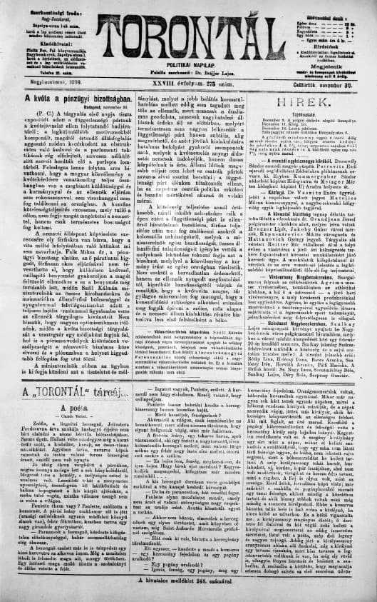 Torontál, 28. évf. 1899. november 30. 275. sz.