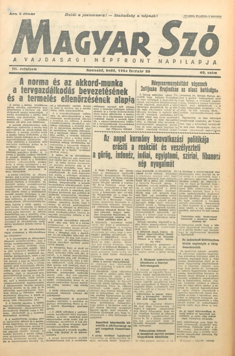 Magyar Szó, 3. évf. 1946. február 26. 49. sz. 1–6. oldal