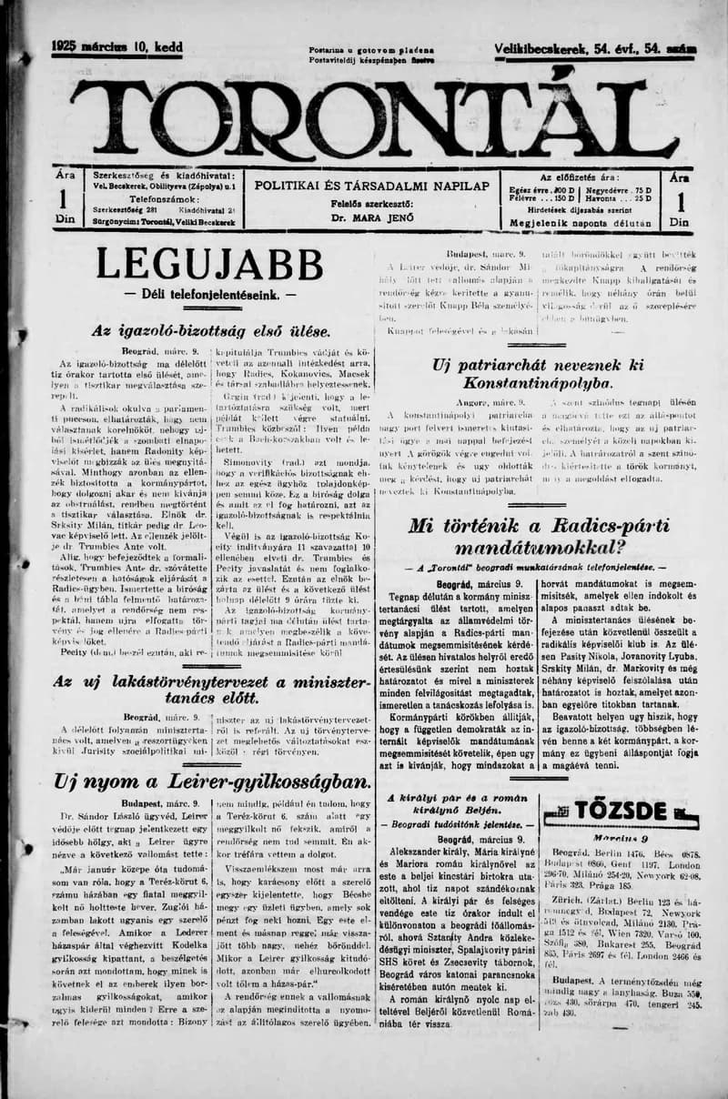 Torontál, 54. évf. 1925. március 10. 54. sz.
