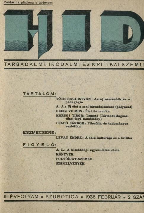 Híd, 3. évf. 1936. február. 2. sz. 1–24. oldal