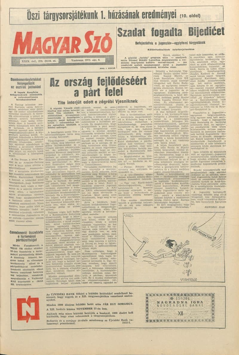 Magyar Szó, 29. évf. 1972. október 8. 278. sz. 1–28. oldal