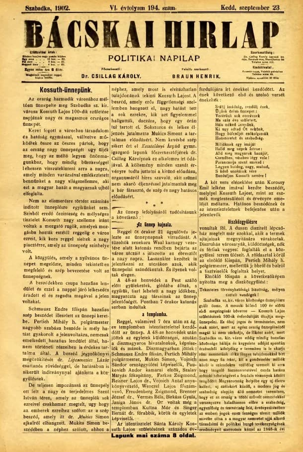 Bácskai Hirlap, 6. évf. 1902. szeptember 23. 194. sz.