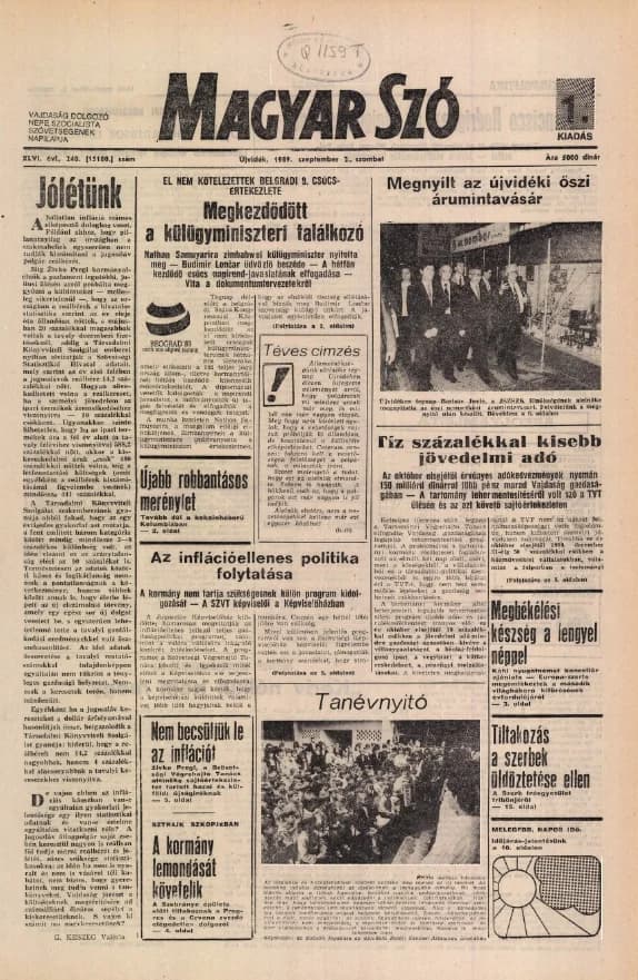 Magyar Szó, 46. évf. 1989. szeptember 2. 240. sz. 1–28. oldal