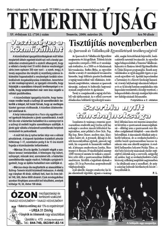 Temerini Újság, 15. évf. 2009. március 26. 12. sz.