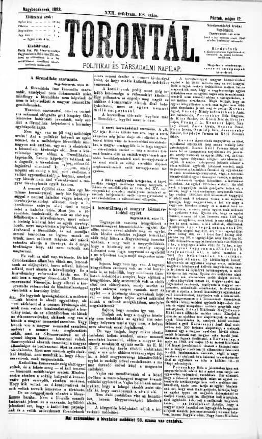 Torontál, 22. évf. 1893. május 12. 108. sz.