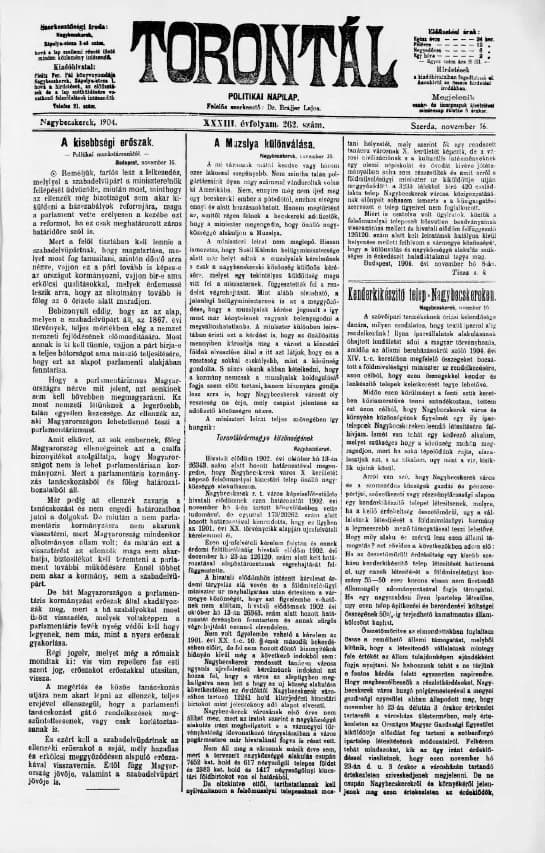 Torontál, 33. évf. 1904. november 16. 262. sz.