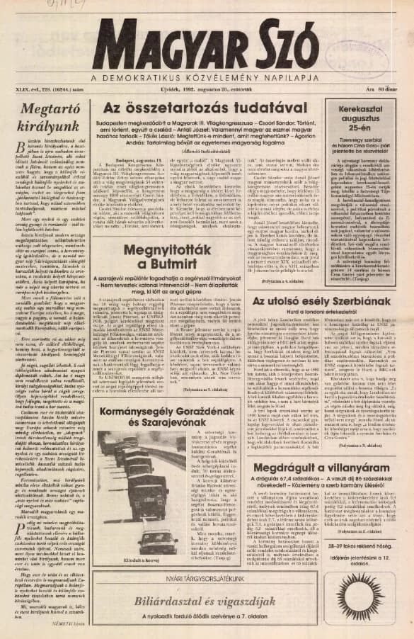 Magyar Szó, 49. évf. 1992. augusztus 20. 228. sz. 1–16. oldal