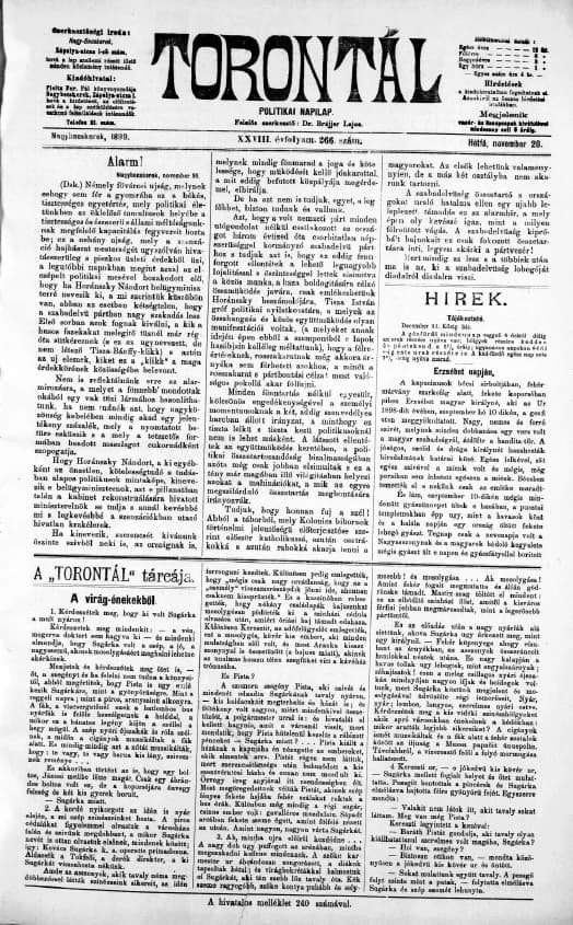 Torontál, 28. évf. 1899. november 20. 266. sz.