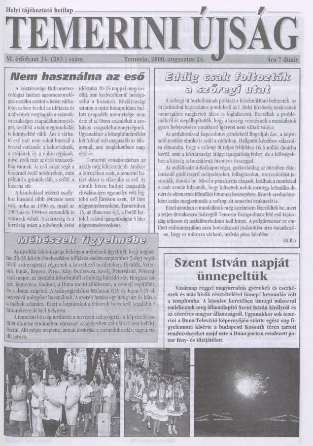 Temerini Újság, 6. évf. 2000. augusztus 24. 34. sz.