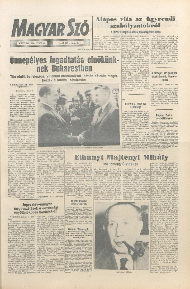 Magyar Szó, 31. évf. 1974. július 9. 186. sz.