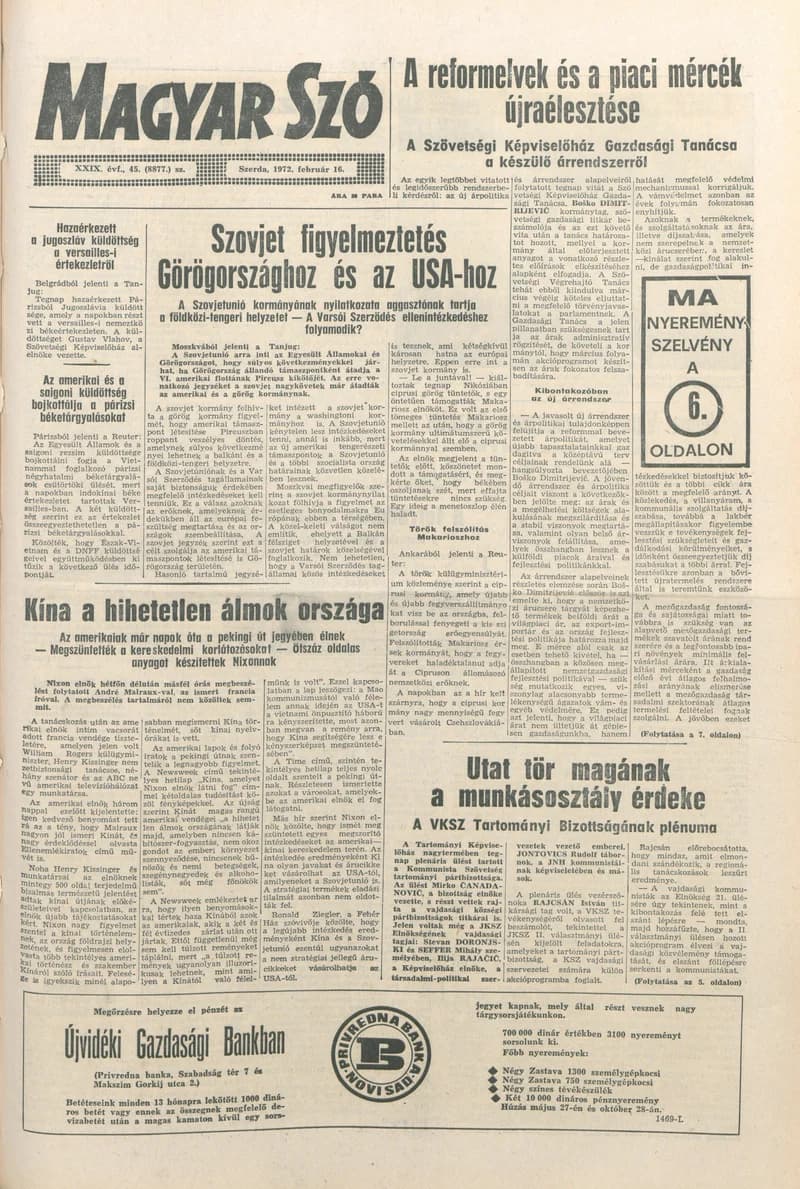 Magyar Szó, 29. évf. 1972. február 16. 45. sz. 1–16. oldal
