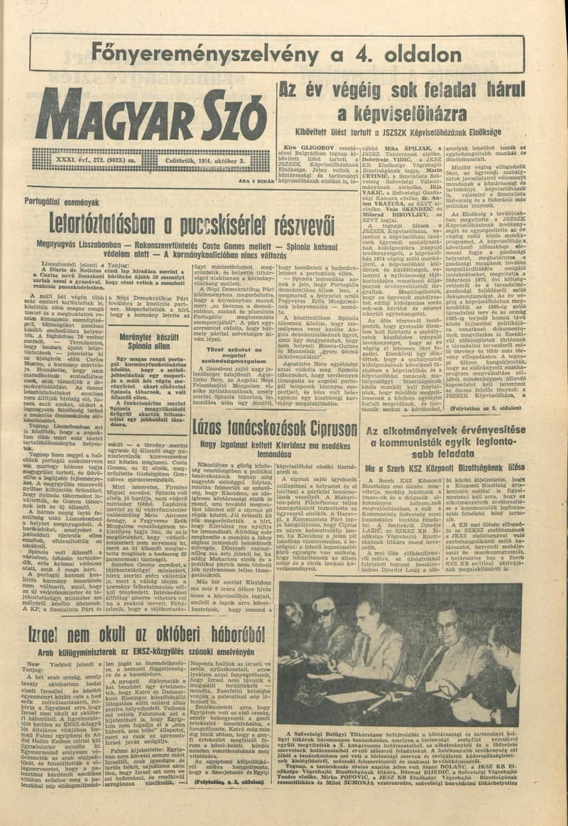 Magyar Szó, 31. évf. 1974. október 3. 272. sz. 1–16. oldal