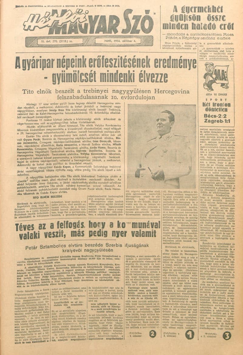 Magyar Szó, 11. évf. 1954. október 4. 270. sz. 1–6. oldal