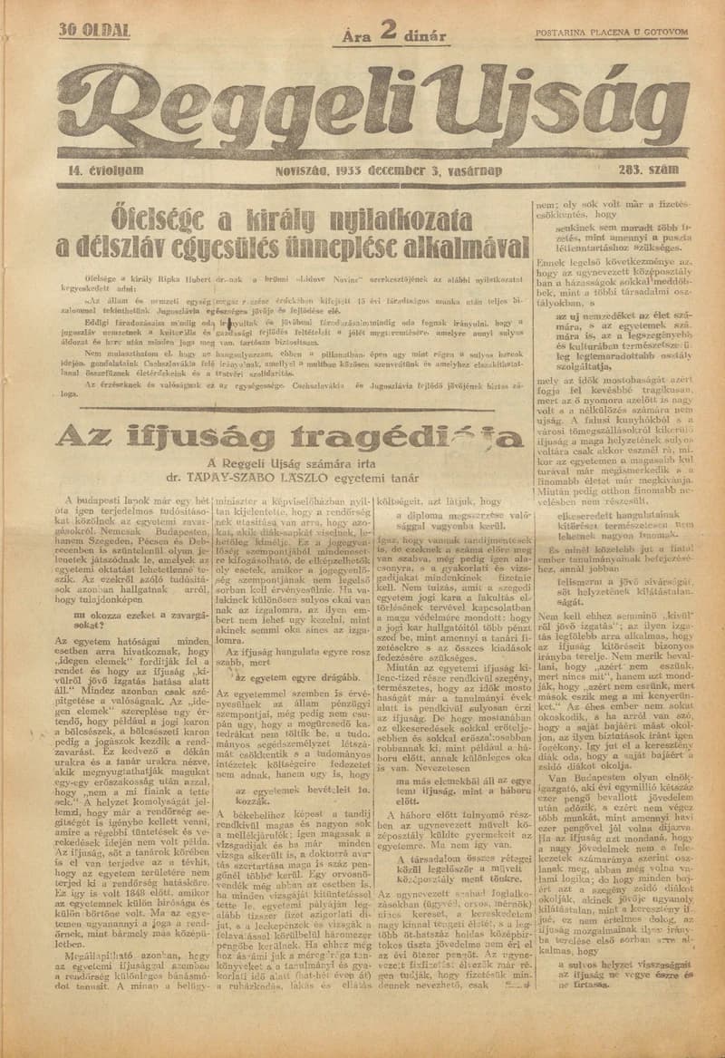 Reggeli Újság, 14. évf. 1933. december 3. 283. sz.