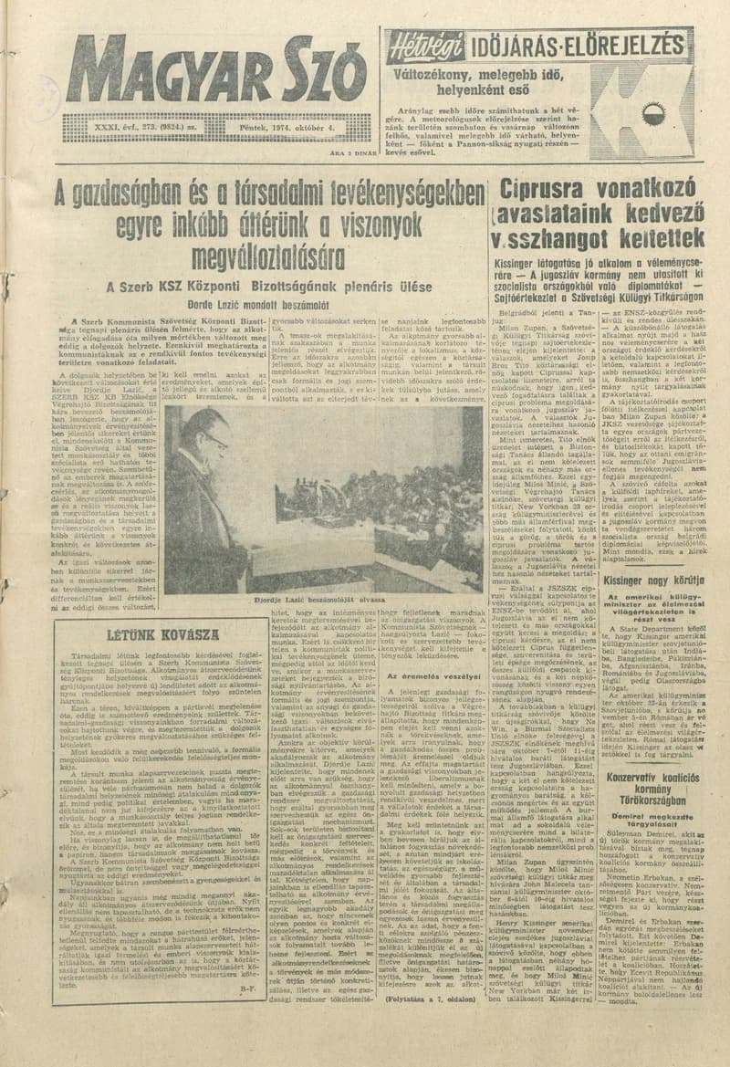 Magyar Szó, 31. évf. 1974. október 4. 273. sz. 1–20. oldal