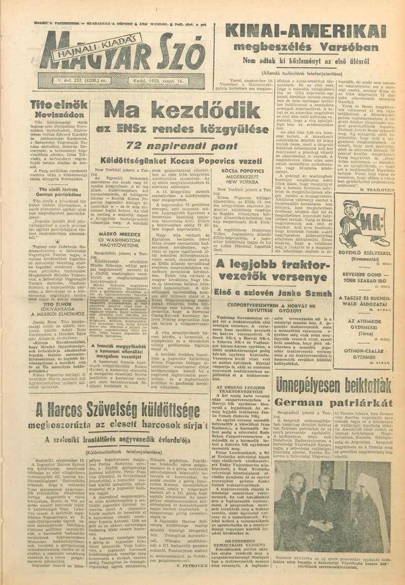 Magyar Szó, 15. évf. 1958. szeptember 16. 232. sz. 1–14. oldal