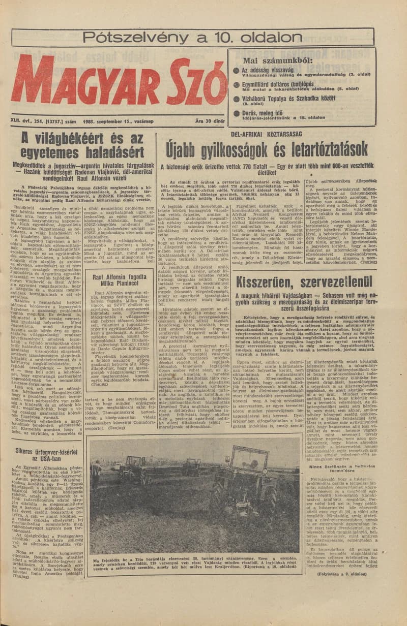 Magyar Szó, 42. évf. 1985. szeptember 15. 254. sz. 1–28. oldal