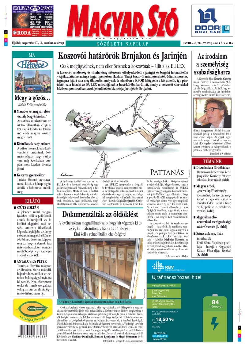 Magyar Szó, 68. évf. 2011. szeptember 17. – 18. 217. sz. 1–48. oldal