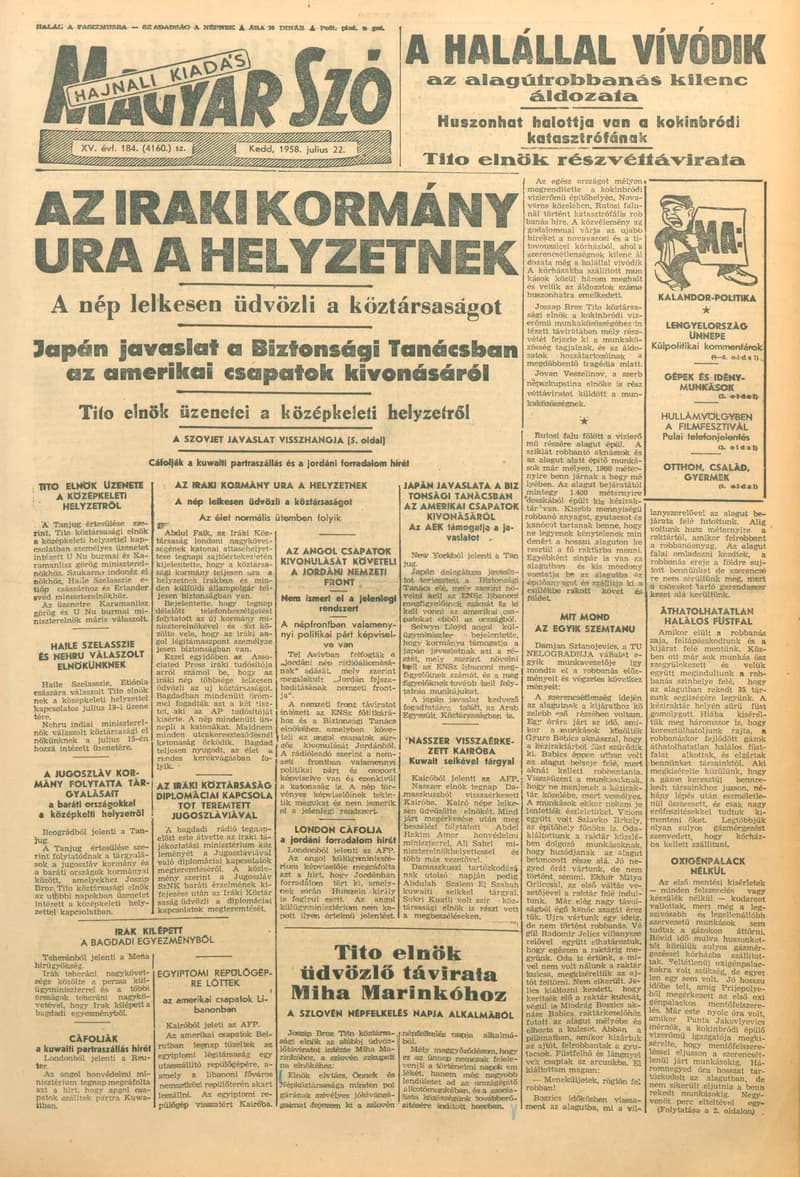 Magyar Szó, 15. évf. 1958. július 22. 184. sz. 1–14. oldal