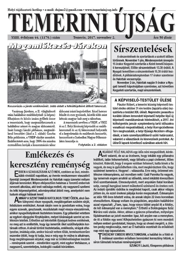 Temerini Újság, 23. évf. 2017. november 2. 44. sz.