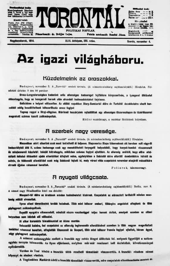 Torontál, 43. évf. 1914. november 4. 251. sz.