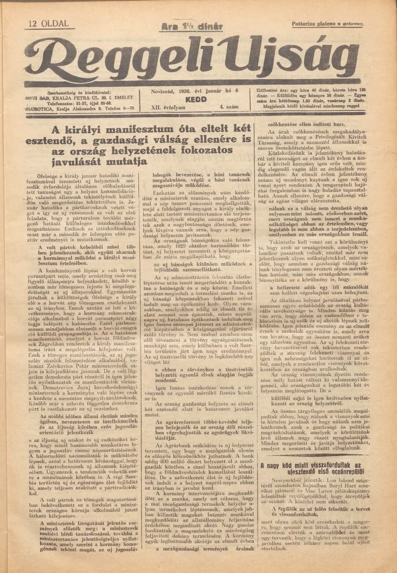 Reggeli Újság, 12. évf. 1931. január 6. 4. sz.