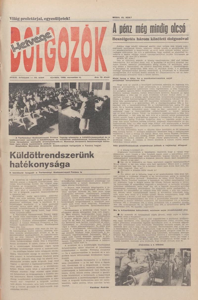 Dolgozók, 40. évf. 1986. november 6. 44. sz.