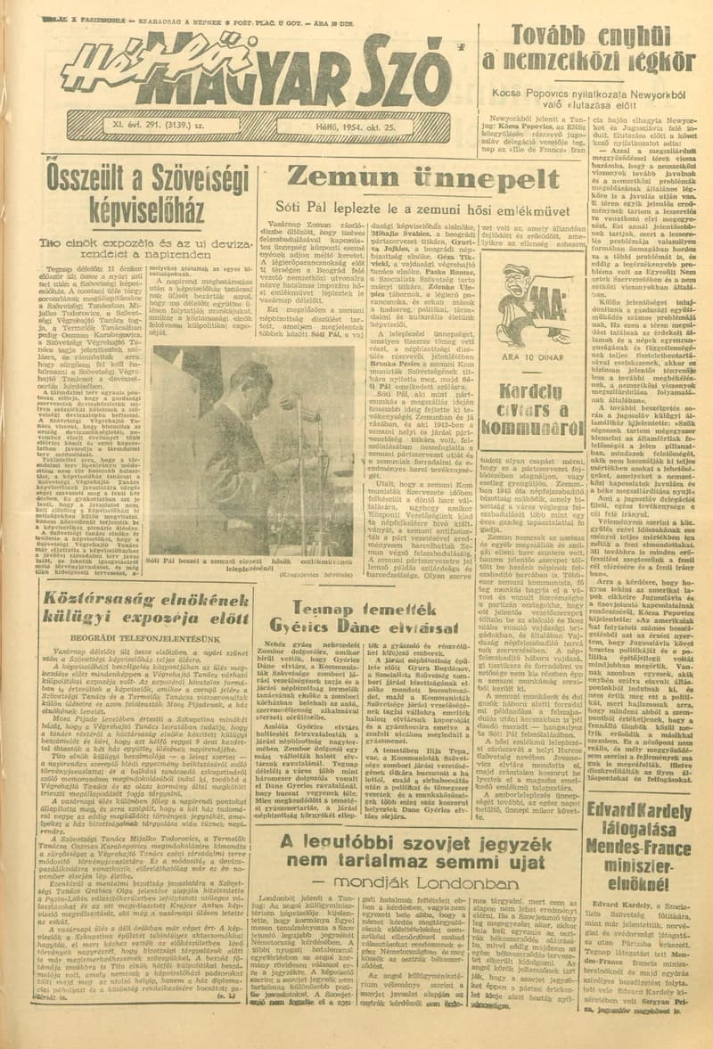 Magyar Szó, 11. évf. 1954. október 25. 291. sz. 1–6. oldal