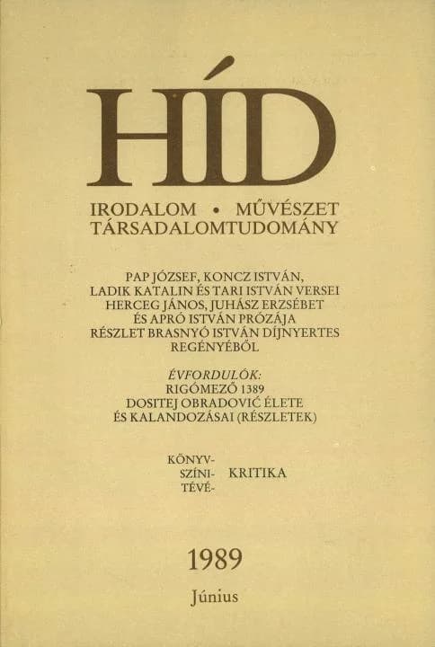Híd, 53. évf. 1989. június. 6. sz. 661–788. oldal