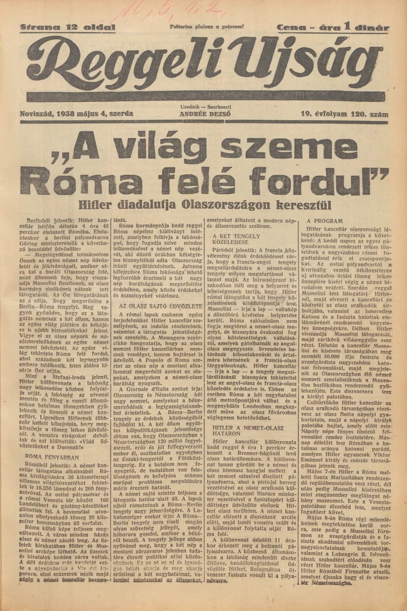 Reggeli Újság, 19. évf. 1938. május 4. 120. sz.