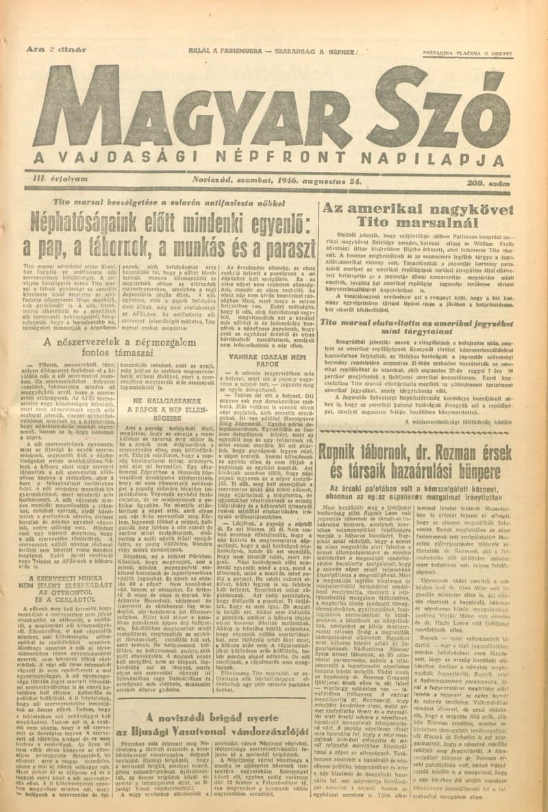 Magyar Szó, 3. évf. 1946. augusztus 24. 200. sz. 1–6. oldal